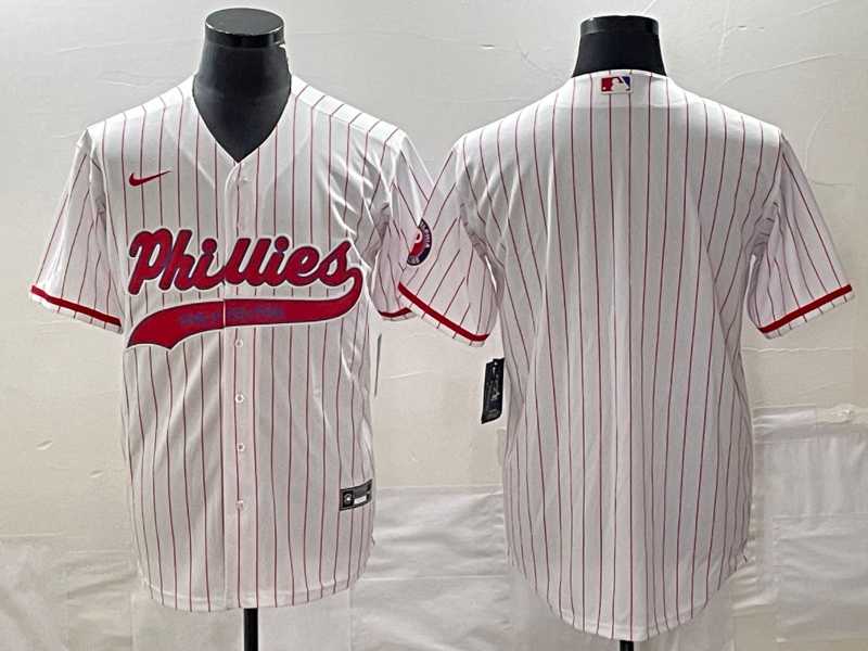 Men%27s Philadelphia Phillies Blank White Pinstripe Cool Base Stitched Baseball Jersey